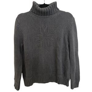 Ralph Lauren Grey Turtleneck Chunky Knit Pullover Cotton Snowflake Textured P/M